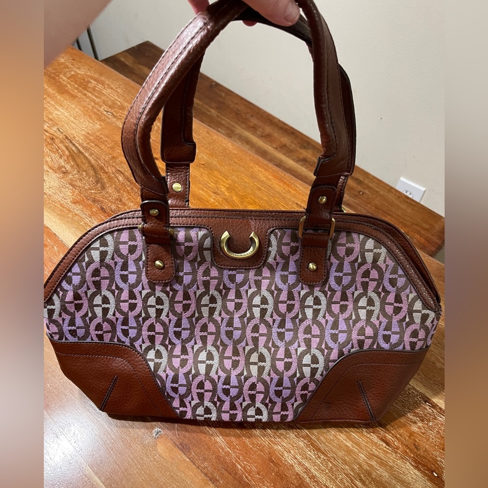Vintage Etienne Aigner Brown and Purple Patterned Women's Bag